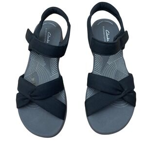 Clarks Cloudsteppers Arla Kaylie Black Fabric Wedge Sandals Women's 9